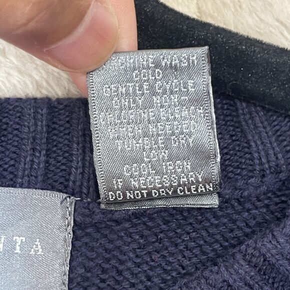 Oscar De‎ La Renta Sweater Men's Size Large Cable Knit Pullover Navy Ribbed - Picture 7 of 7